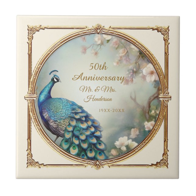 Art Deco 50.o Aniversário da Flor Peacock Elegante (Frente)