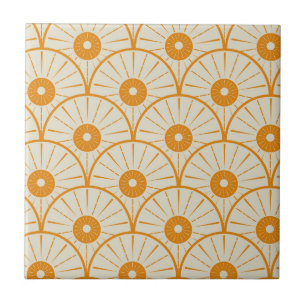 Art Deco Abstrato Sol Laranja em Branco 