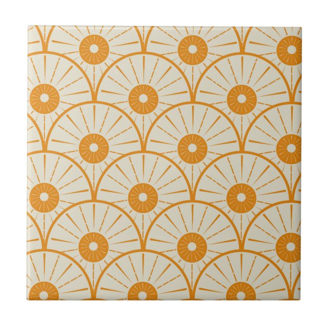 Art Deco Abstrato Sol Laranja em Branco  (Frente)