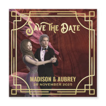 Art Deco Add Your Photo Elegant Dourado Save the D