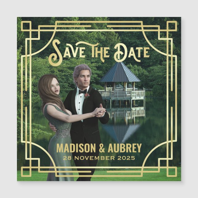 Art Deco Add Your Photo Elegant Dourado Save the D (Frente)