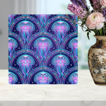 Art Deco Água-viva Roxo Rosa Azul Geométrico 