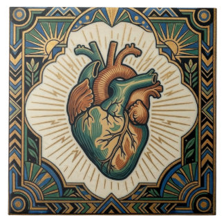 Art Deco Anatomical Heart Teal Green Gold Design