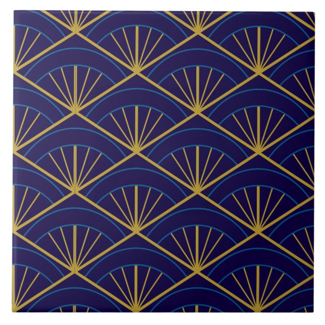 Art Déco Azul Dourado Geométrico (Frente)