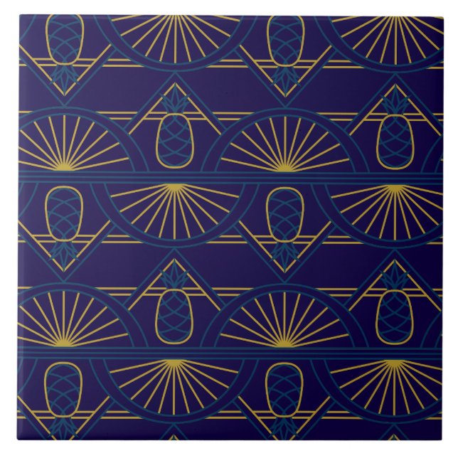 Art Déco Azul Dourado Geométrico (Frente)