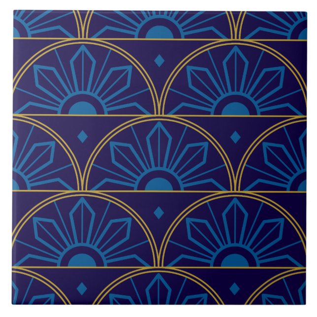 Art Déco Azul Dourado Geométrico (Frente)