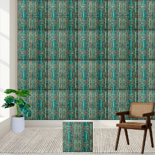 Art Deco Azulejo geométrico em Teal e Dourado