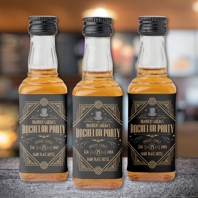 Art Deco Bachelor Party SpeakEasy Favor (bachelor party liquor bottle  Art Deco speakeasy 1920s theme gold and black groomsmen best man gift)