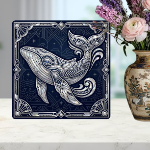 Art Déco Baleia Madrepérola Náutica Marinha
