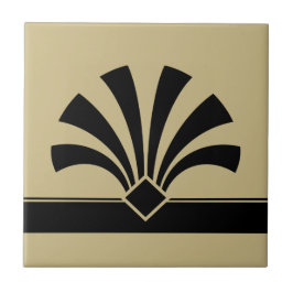 Art Deco Beige Black Geométrico Flower Elemento 06