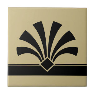 Art Deco Beige Black Geométrico Flower Elemento 06