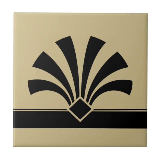 Art Deco Beige Black Geométrico Flower Elemento 06 (Frente)