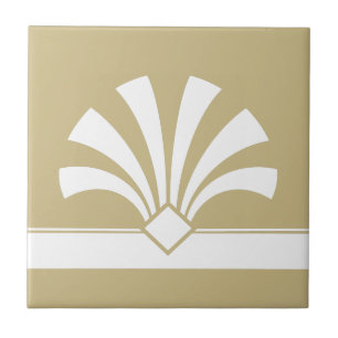 Art Deco Beige White Flower Elemento 06