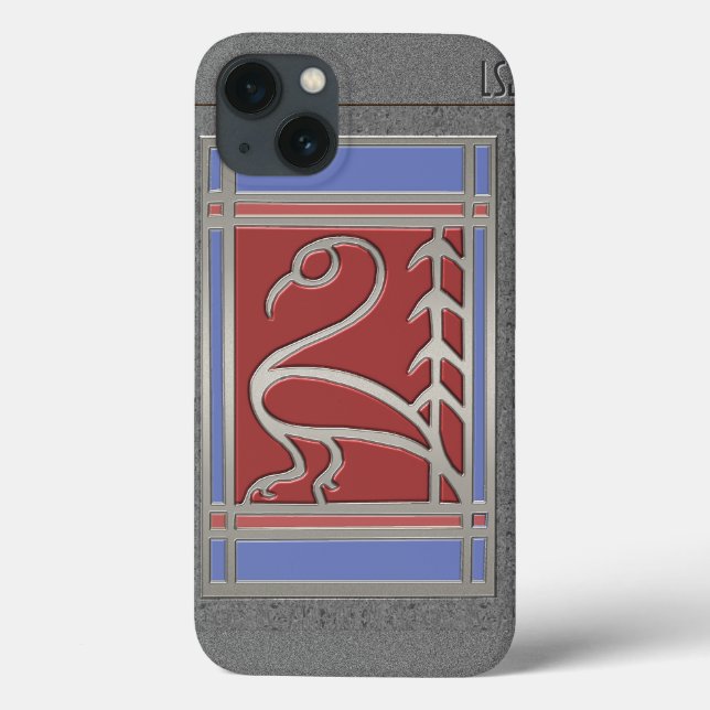 Art Deco Bird and Pine - Cinza Blue Red - Monogram (Verso)