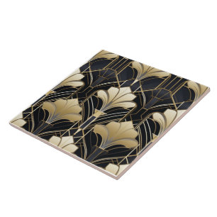 Art Deco Black and Dourado Floral