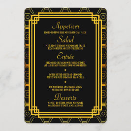 Art Deco Black and Dourado Wedding Menu