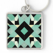 Art Deco Black and Teal Geométrico Chaveiro