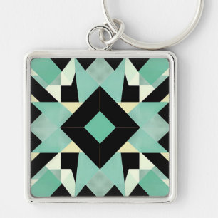 Art Deco Black and Teal Geométrico Chaveiro