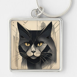 Art Deco Black Cat Chaveiro