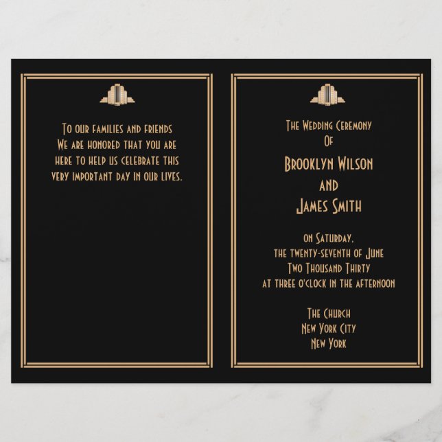 Art Deco Black Dourado Excelente Gatsby Programas  (Frente)