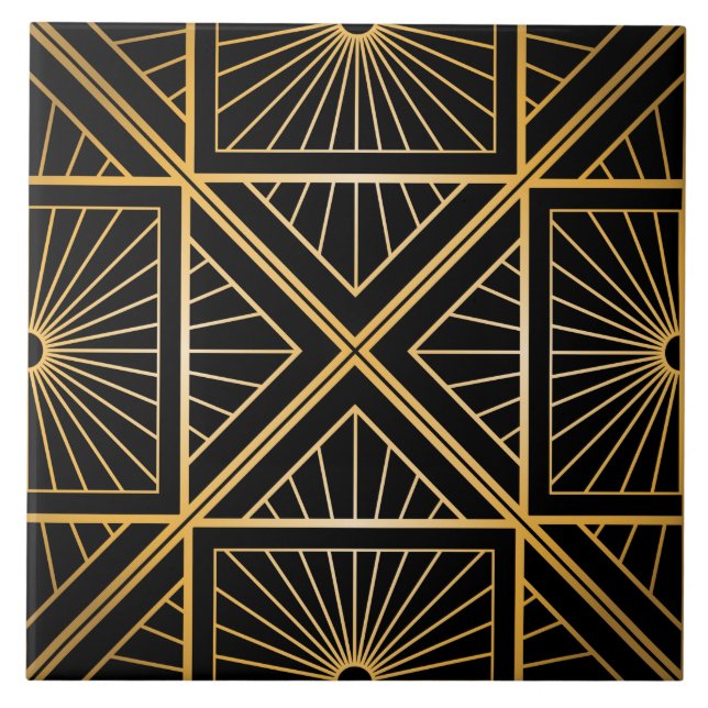 Art Deco Black e Dourado Abstrato Geométrico (Frente)