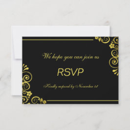 Art Deco Black gold Floral Swirls Casamento RSVP