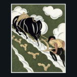 ART DECO BLACK HORSE: Poster de arte fina<br><div class="desc">Um poster de arte sofisticado e atordoante de 1935, criado a promover uma empresa vitivinícola francesa. Os cavalos de arte deco não chegam mais a tirar o fôlego do que isto. Executado em verde, branco, preto e creme, ele representa um poderoso e brilhante cavalo preto de arado que se esticou...</div>