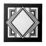 Art Deco Black White Chic Square Geométrico 05<br><div class="desc">Azulejo cerâmico decorativo de elemento quadrado geométrico elegante, preto e branco, ao estilo de deco de arte chic. Design de chic elegante, perfeito para um interior moderno ou de deco de arte.</div>
