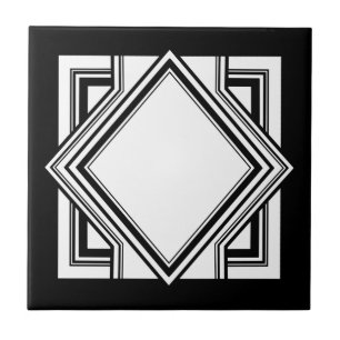 Art Deco Black White Chic Square Geométrico 05