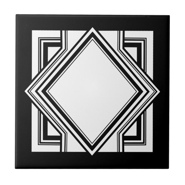Art Deco Black White Chic Square Geométrico 05 (Frente)