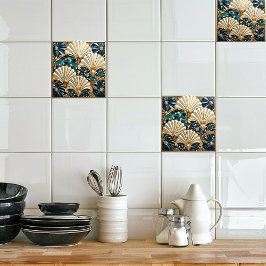 Art Deco Blue Ivory, Gems e ventilador Dourado