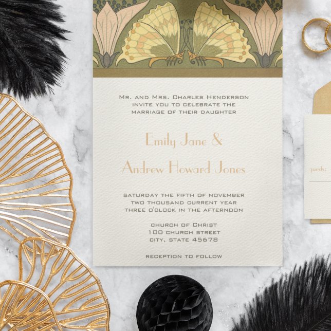 Art Deco Borboleta Calla Lily Convite (Criador carregado)