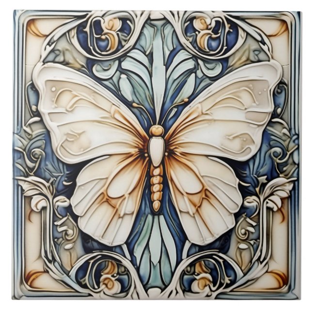 Art Deco Butterfly Nouveau Azulejo cerâmica (Frente)