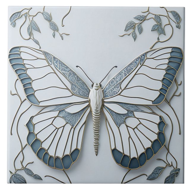 Art Deco Butterfly Nouveau Cerâmica Azulejo (Frente)