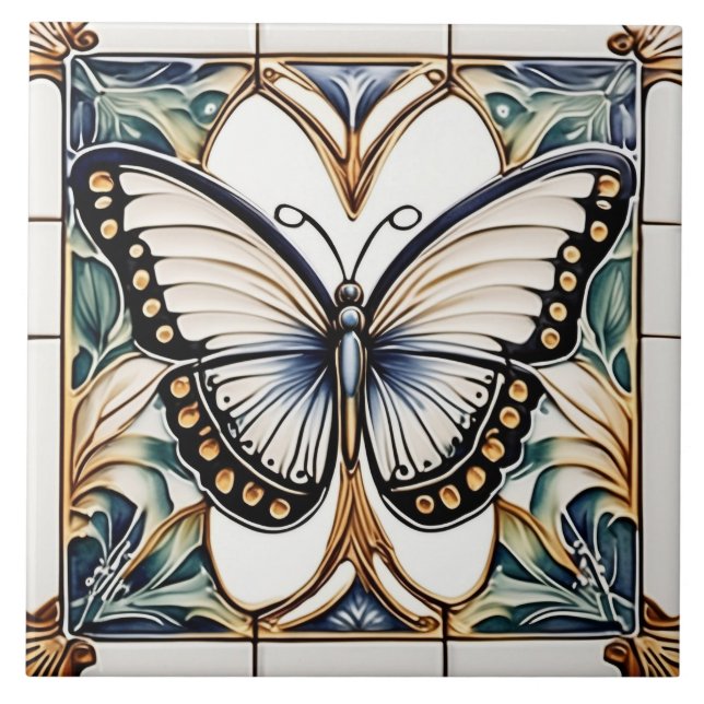 Art Deco Butterfly Nouveau Cerâmica Azulejo (Frente)