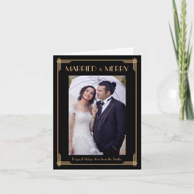 Art Deco Casado E Cartões De Nota De Natal Feliz (Frente)