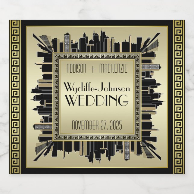 Art Deco Casamento Vinho Espumante Dourado Gatsby  (Rótulo Único)