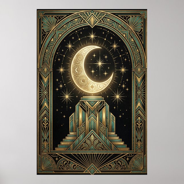 Art Deco Celestial Moon Ziggurat Poster | Gold Tea (Frente)