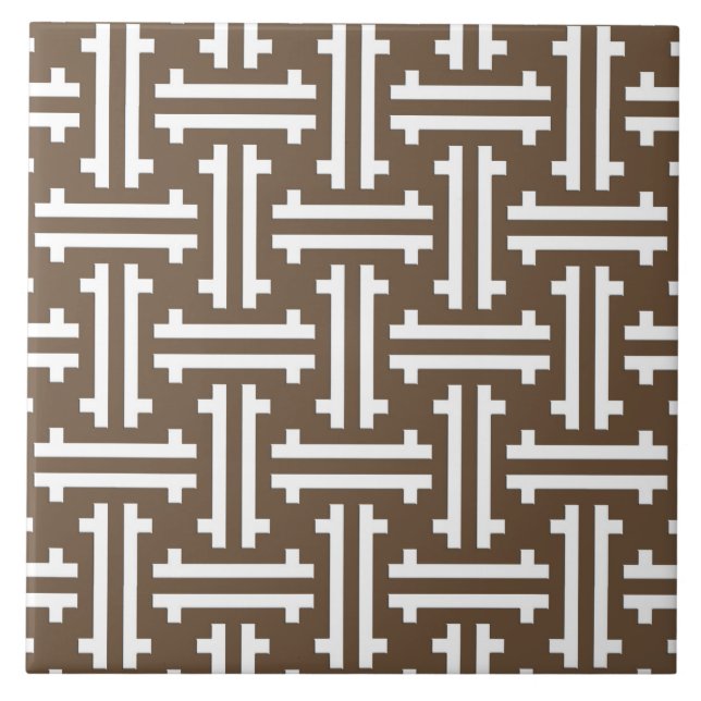 Art Deco Chinês Fret, Taupe Tan e Branco (Frente)