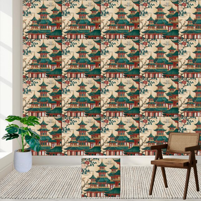 Art Deco Chinoiserie Pagoda Azulejo de padrões (Art Deco Chinoiserie Pagoda Pattern Tile)