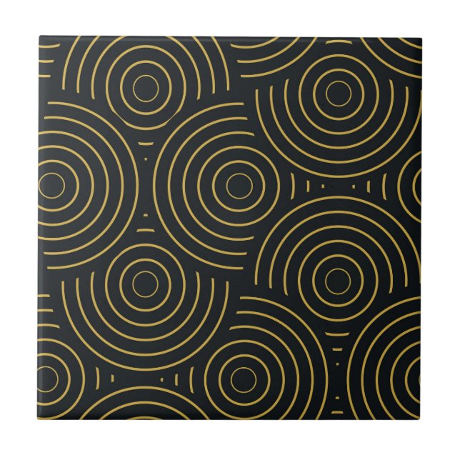 Art Deco Círculos Dourados Sobrepostos em Preto (Frente)