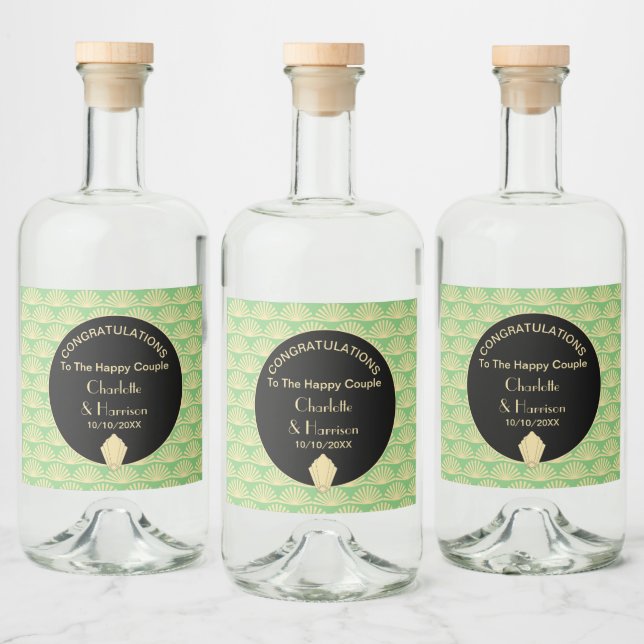 Art Deco Clássico Casamento Dourado Verde Preto (Garrafas)