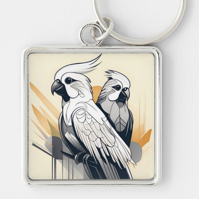 Art Deco Cockatiel Chaveiro (Frente)