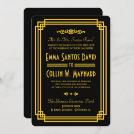 Art Deco Convites de casamento Pretos e Dourados