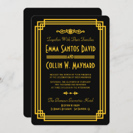 Art Deco Convites de casamento Pretos e Dourados