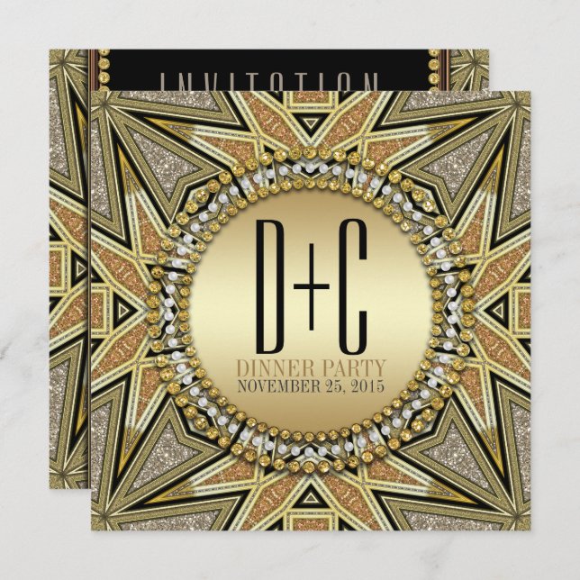 Art Deco Convites de festas Dourados de Janto (Frente/Verso)