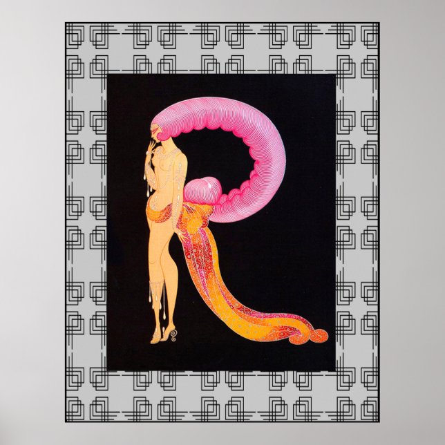 Art Deco Design com a letra R Poster da Erte (Frente)