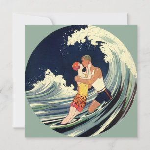 Art deco do vintage, beijo dos amantes na praia