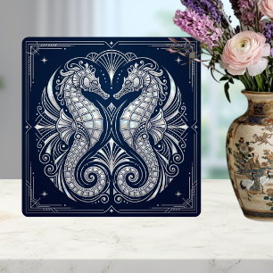 Art Déco Dois Cavalos-Marinhos Madrepérola Azul