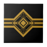Art Deco Dourado Borda Geométrica Preta<br><div class="desc">Estilo de deco de arte nítida com detalhes geométricos ornamento decorativo de borda com azulejo cerâmico em fundo preto. Observe que o ouro é um impressão de cor plano amarelo-mostarda e não é uma cor real de ouro. Design nítido e original, perfeito para o interior do estilo de vintage moderno...</div>
